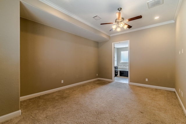 1610 Knox St Unit A, Houston, TX 77007 - spare room featuring a ceiling fan, light colored carpet, crown molding, and baseboards