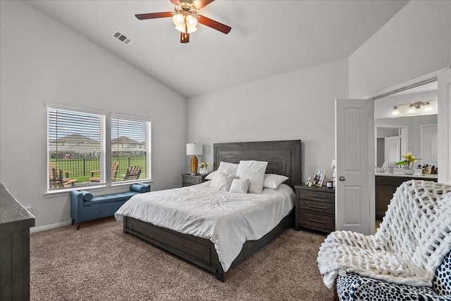 726 Rim Water Dr, Alvin, TX 77511 - carpeted bedroom featuring high vaulted ceiling, ceiling fan, and baseboards