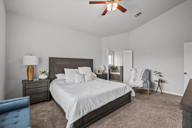 726 Rim Water Dr, Alvin, TX 77511 - carpeted bedroom with a ceiling fan, high vaulted ceiling, and baseboards