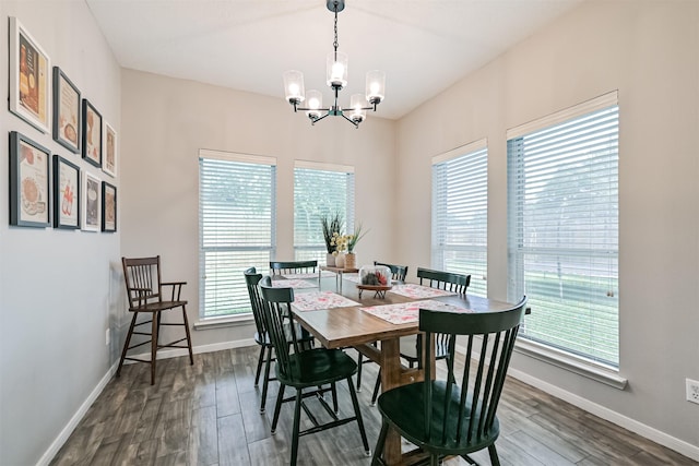 3602 Pine Stream Dr, Pearland, TX 77581 - dining room with dark wood-type flooring, a chandelier, and baseboards