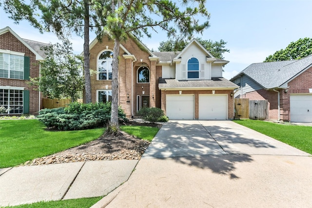 7711 Silent Star Ct, Houston, TX 77095 - traditional-style house with concrete driveway, brick siding, and an attached garage