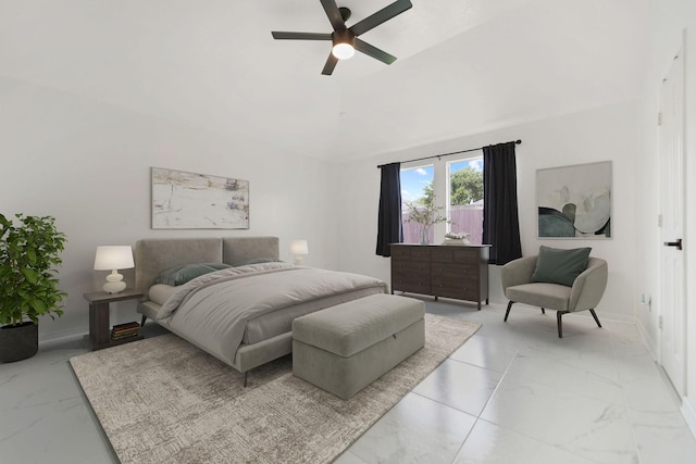 6519 Portlick Dr, Katy, TX 77449 - bedroom with light marble finish floors and ceiling fan