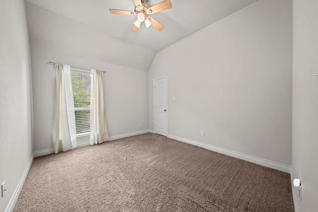3307 Blueberry Turn Trl, Richmond, TX 77406 - spare room featuring ceiling fan, carpet floors, lofted ceiling, and baseboards