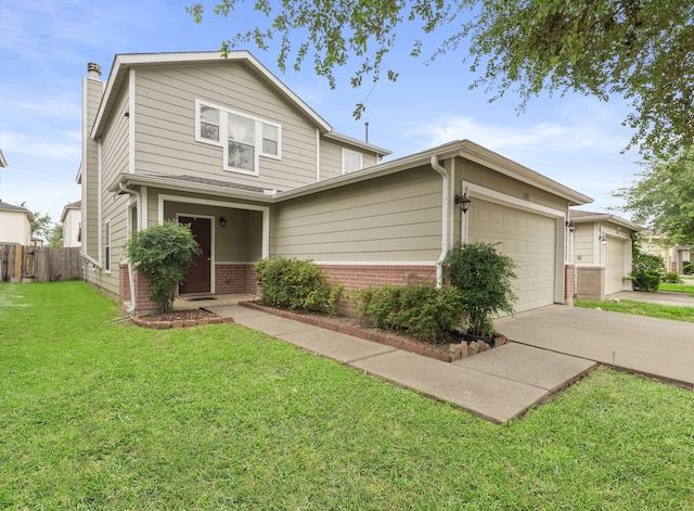 12007 Bach Orchard Trl, Houston, TX 77038 - traditional home featuring an attached garage, a chimney, brick siding, and driveway