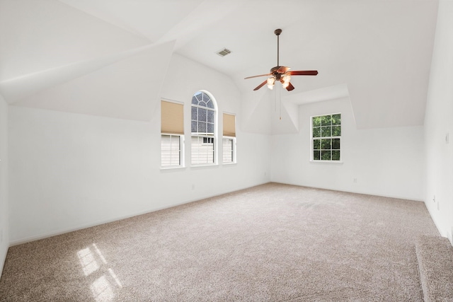 13202 Brushy Knoll Ln, Sugar Land, TX 77498 - additional living space with vaulted ceiling, a ceiling fan, and carpet floors