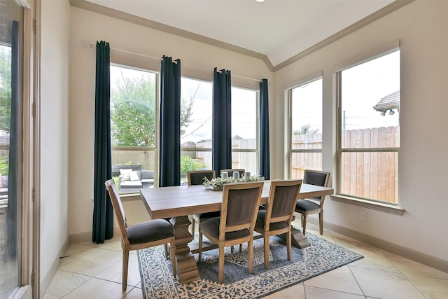 1530 Richland Hollow Ln, Friendswood, TX 77546 - dining area with ornamental molding, light tile patterned floors, and baseboards