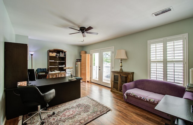 4303 Jonathan St, Bellaire, TX 77401 - office space with a ceiling fan, wood finished floors, and french doors