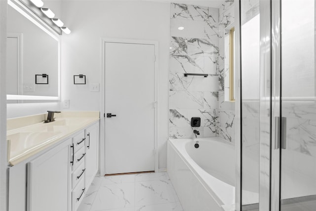 20419 Thunder Ridge Ln, Katy, TX 77449 - full bath featuring marble look tile flooring and double vanity