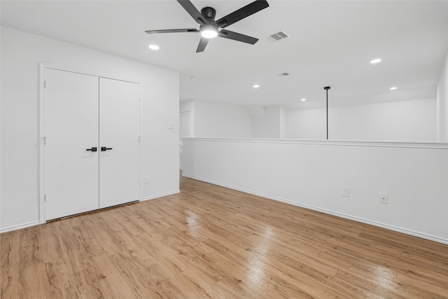 20419 Thunder Ridge Ln, Katy, TX 77449 - unfurnished bedroom featuring recessed lighting, light wood finished floors, baseboards, a ceiling fan, and a closet