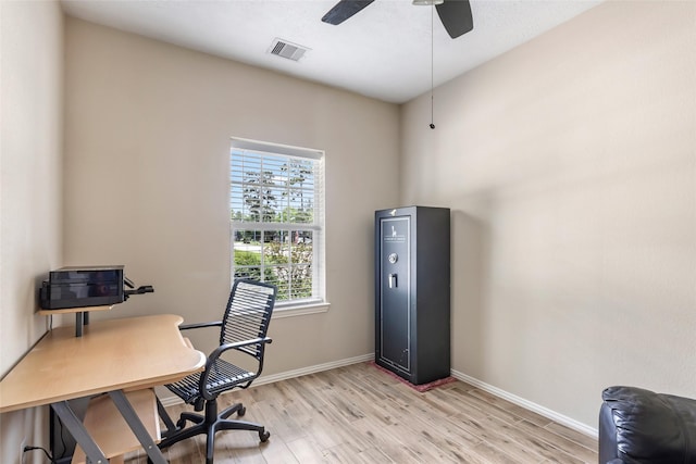 703 Windlass Way, Crosby, TX 77532 - home office featuring light wood-style floors, baseboards, and a ceiling fan