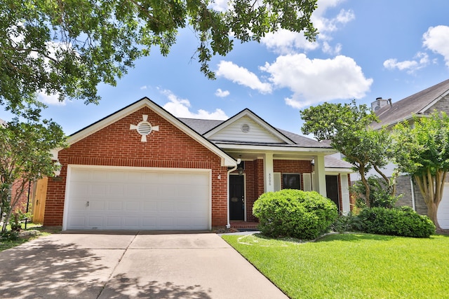 8006 Virginia Water Ln, Houston, TX 77095 - view of front of property with brick siding, driveway, a front lawn, and an attached garage