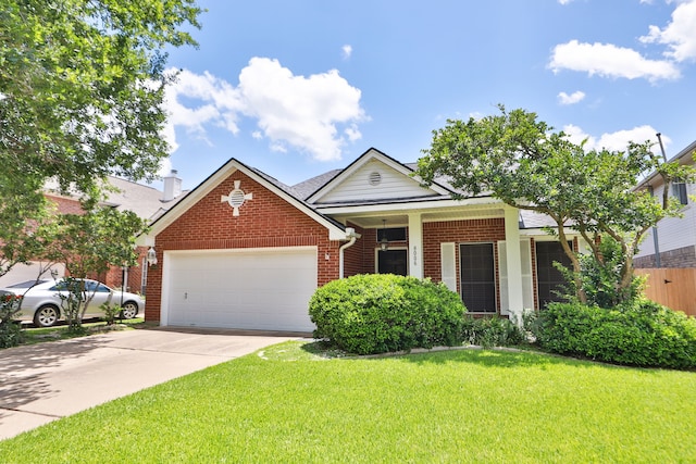 8006 Virginia Water Ln, Houston, TX 77095 - view of front of property featuring an attached garage, brick siding, a front yard, and concrete driveway