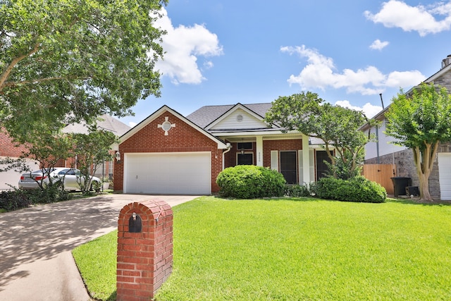8006 Virginia Water Ln, Houston, TX 77095 - view of front facade with concrete driveway, a front yard, brick siding, and a garage