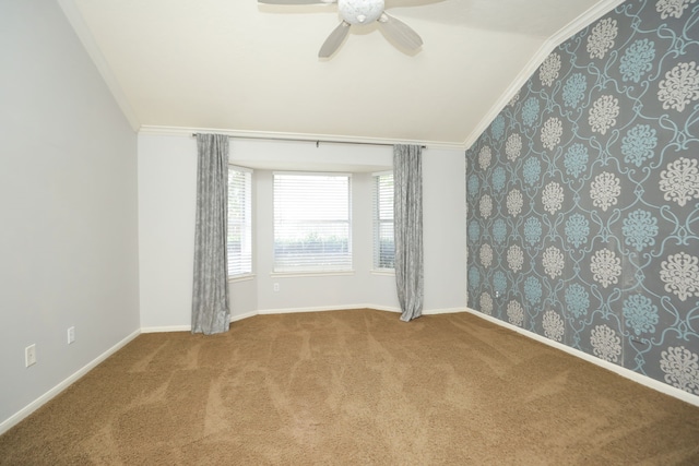 8006 Virginia Water Ln, Houston, TX 77095 - empty room featuring ornamental molding, carpet, and ceiling fan