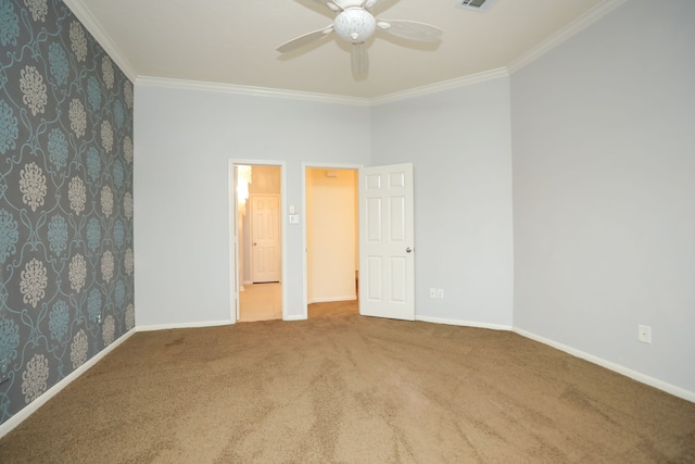 8006 Virginia Water Ln, Houston, TX 77095 - unfurnished bedroom with ornamental molding, carpet flooring, and ceiling fan