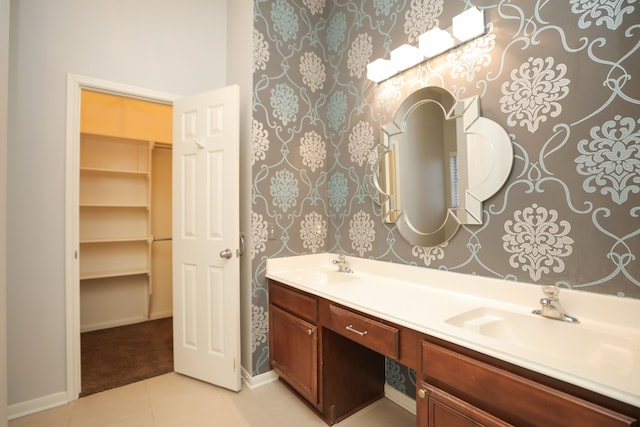 8006 Virginia Water Ln, Houston, TX 77095 - full bathroom with double vanity, tile patterned flooring, and wallpapered walls