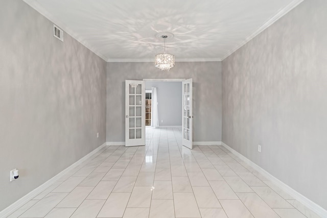 820 Threadneedle St Unit 248, Houston, TX 77079 - spare room with french doors, a chandelier, and crown molding