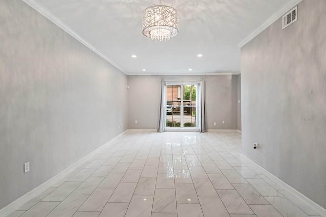 820 Threadneedle St Unit 248, Houston, TX 77079 - empty room with crown molding, a chandelier, and recessed lighting