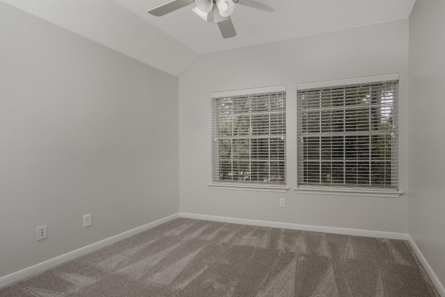 23 Shellbark, The Woodlands, TX 77382 - empty room with ceiling fan, carpet floors, lofted ceiling, and baseboards