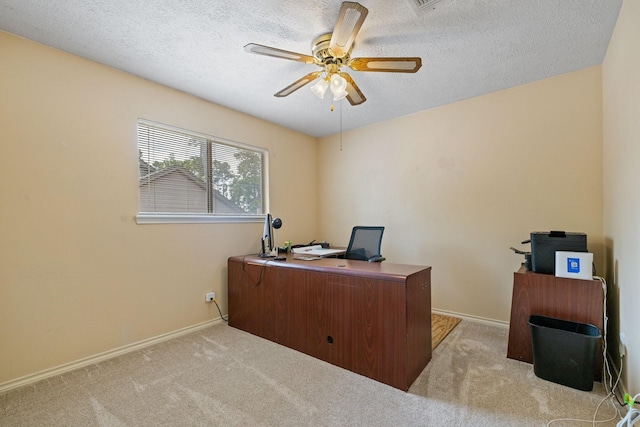 12910 Lake Mist Dr, Cypress, TX 77429 - office space with carpet flooring, a ceiling fan, baseboards, and a textured ceiling