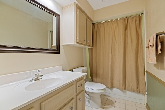 12910 Lake Mist Dr, Cypress, TX 77429 - bathroom with vanity, toilet, tile patterned floors, and shower / tub combo