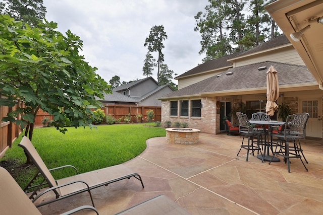 12910 Lake Mist Dr, Cypress, TX 77429 - view of patio / terrace featuring an outdoor fire pit and outdoor dining area
