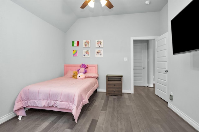 20423 Noble Arabian Dr, Tomball, TX 77377 - bedroom with wood finished floors, ceiling fan, and lofted ceiling