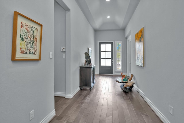 20423 Noble Arabian Dr, Tomball, TX 77377 - foyer with wood finished floors, vaulted ceiling, and recessed lighting