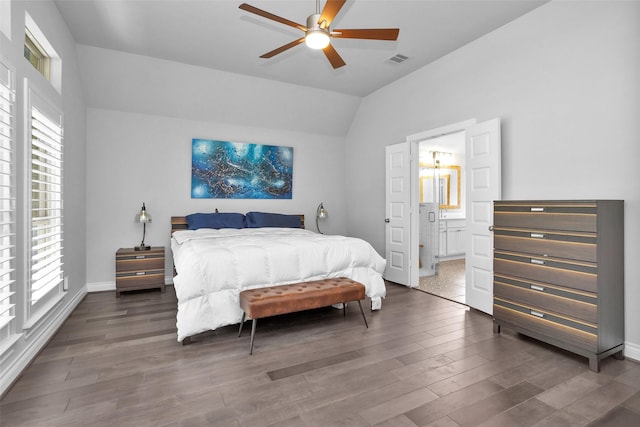 20423 Noble Arabian Dr, Tomball, TX 77377 - bedroom with wood finished floors, vaulted ceiling, multiple windows, and ceiling fan