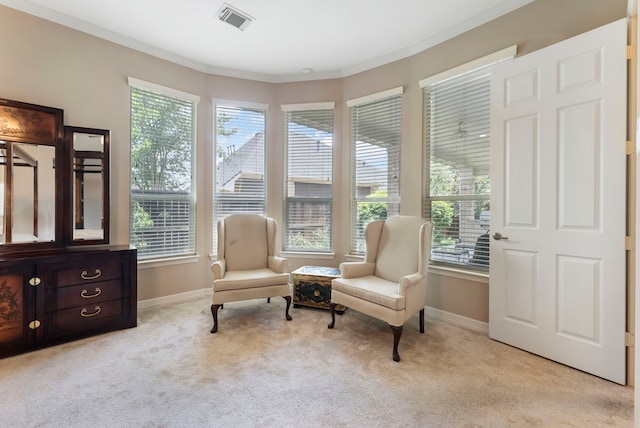 25514 Long Iron Ct, Spring, TX 77389 - sitting room featuring healthy amount of natural light, light carpet, and crown molding