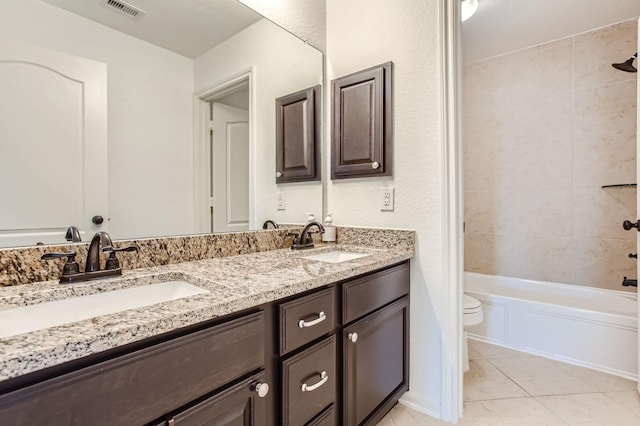 19251 N Cottonwood Green Ln, Cypress, TX 77433 - full bathroom with toilet, double vanity, and washtub / shower combination