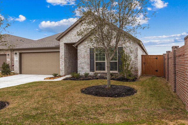 21219 Mangrove Ln, Cypress, TX 77433 - view of front facade with brick siding, an attached garage, concrete driveway, and a gate