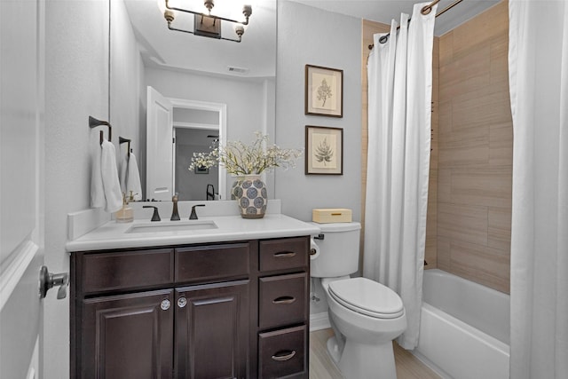 7 Woodglade Way, Tomball, TX 77375 - bathroom featuring toilet, vanity, and shower / bath combination with curtain