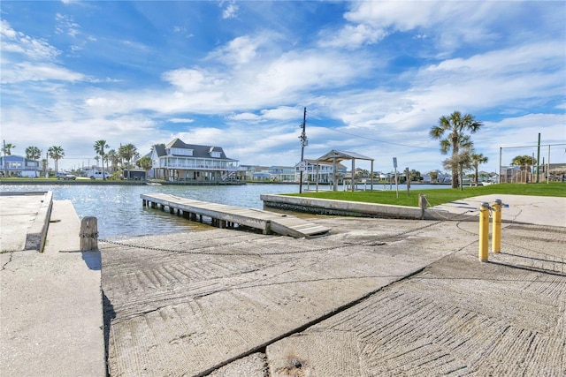 4023 Grayson Dr, Galveston, TX 77554 - dock with a boat ramp, a gazebo, and a water view