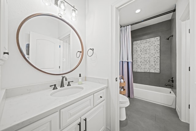 23323 Two Harbors Glen St, Katy, TX 77494 - full bath with vanity, toilet, tile patterned floors, and shower / bath combination with curtain