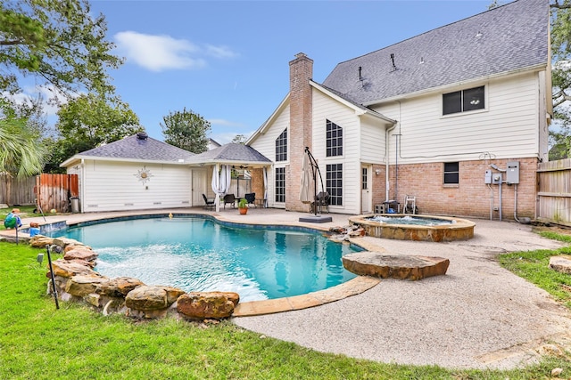 20131 Magnolia Bend Dr, Humble, TX 77346 - view of swimming pool with a patio, a fenced backyard, and an in-ground hot tub