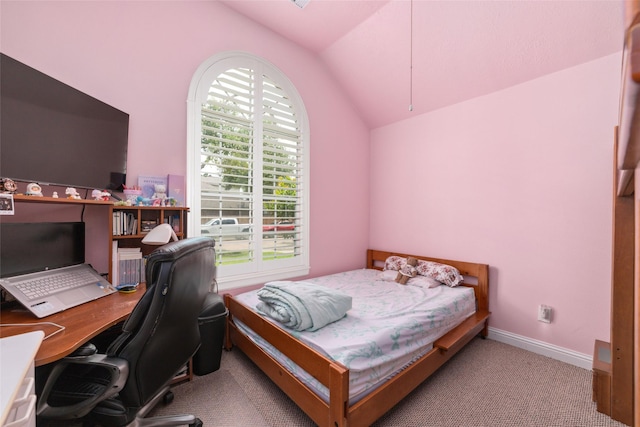 20107 Black Canyon Dr, Katy, TX 77450 - bedroom with lofted ceiling, carpet flooring, a desk, and baseboards