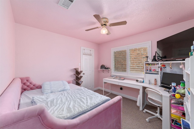 20107 Black Canyon Dr, Katy, TX 77450 - bedroom featuring carpet flooring, an office area, ceiling fan, and baseboards