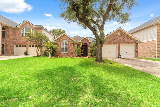 20107 Black Canyon Dr, Katy, TX 77450 - traditional-style house featuring concrete driveway, brick siding, and a front yard