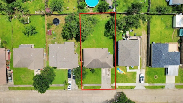 5423 Lillian St, Baytown, TX 77521 - aerial perspective of suburban area featuring property boundaries highlighted
