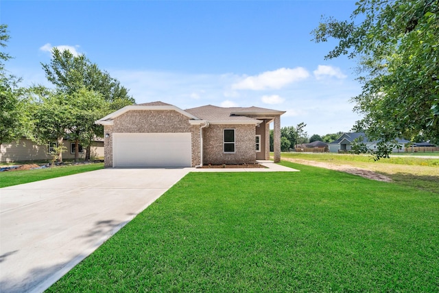 702 Azalea St, Prairie View, TX 77484 - view of front facade featuring brick siding, concrete driveway, an attached garage, and a front yard