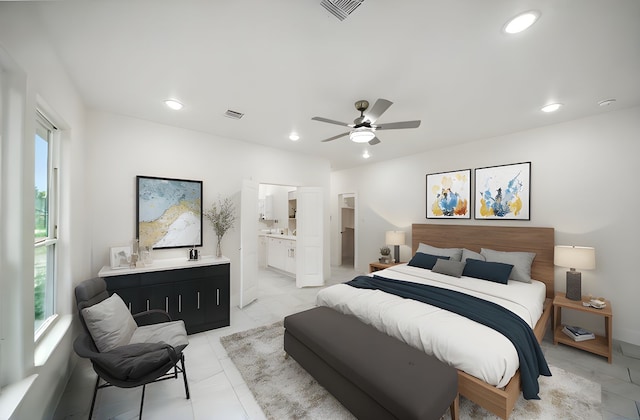 702 Azalea St, Prairie View, TX 77484 - bedroom featuring recessed lighting, connected bathroom, and ceiling fan
