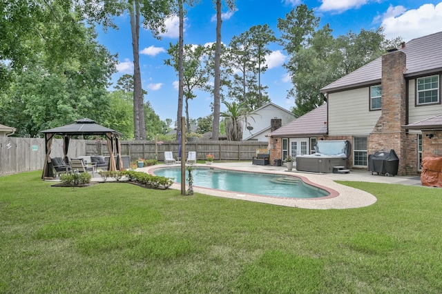 833 Stone Mountain Dr, Conroe, TX 77302 - view of swimming pool featuring a gazebo, a patio area, area for grilling, and an outdoor living space