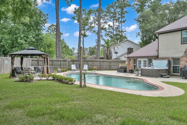 833 Stone Mountain Dr, Conroe, TX 77302 - view of pool featuring a gazebo, a patio area, an outdoor living space, and grilling area