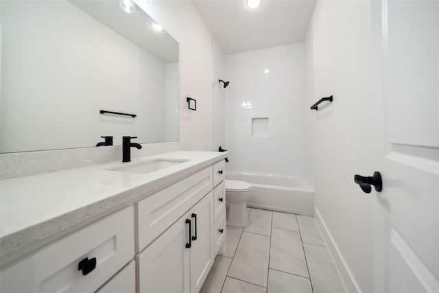 708 Azalea St, Prairie View, TX 77484 - full bathroom with toilet, vanity, shower / washtub combination, baseboards, and tile patterned floors