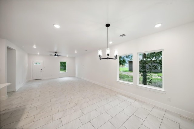 708 Azalea St, Prairie View, TX 77484 - unfurnished room with recessed lighting, a chandelier, baseboards, and a ceiling fan