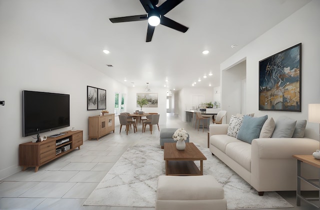 708 Azalea St, Prairie View, TX 77484 - living room featuring ceiling fan and recessed lighting