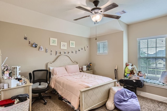 7203 Prairie Grass Ln, Katy, TX 77493 - bedroom with carpet flooring, baseboards, a ceiling fan, and a desk