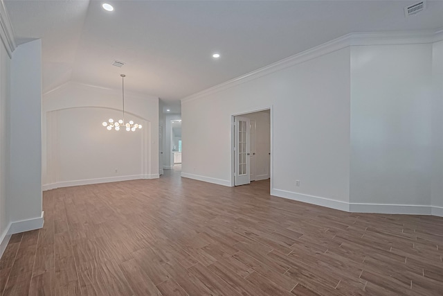 4046 Dell Ln, Missouri City, TX 77459 - empty room featuring wood finished floors, a chandelier, crown molding, and recessed lighting