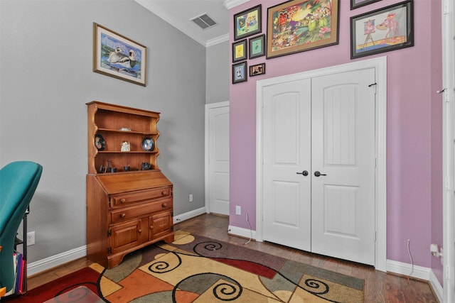 18 Brookefield Cir, Magnolia, TX 77355 - office featuring ornamental molding, wood finished floors, and baseboards